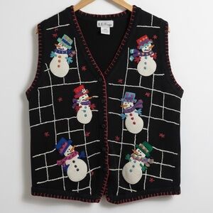 B.P. Design Snowman Christmas Vest L Women Ugly Xmas Sweater Embroidered